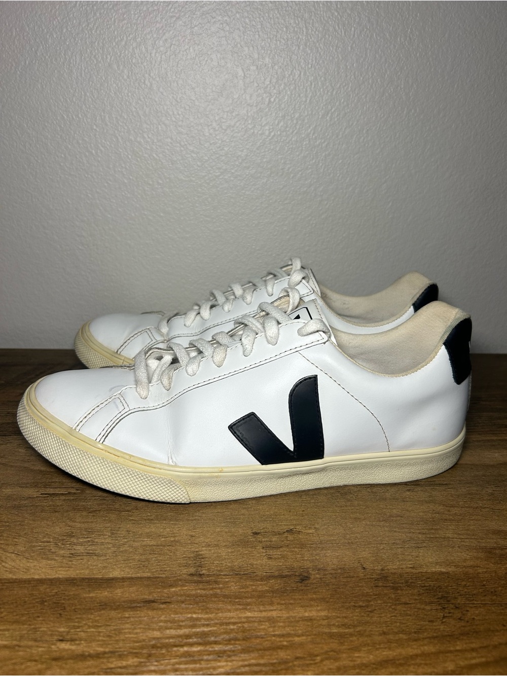 Veja White Leather Sneakers with Black V Detail
